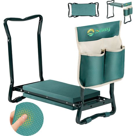 Sekey Agenouilloir de jardin pliable 2-en-1 avec coussin et sac à outils – Charge max. 150 kg