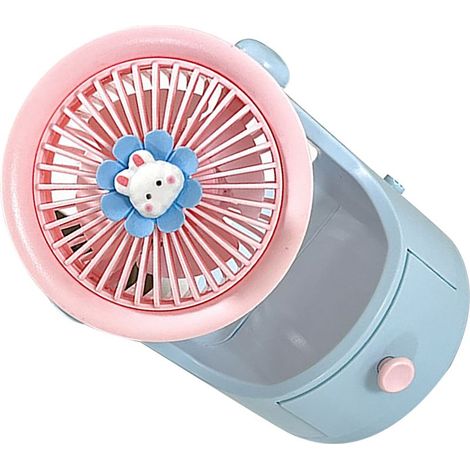 Mini ventilateur de bureau avec tiroir pratique, design mignon, chargement USB, portable, pour la maison, le dortoir, le bureau ou la chambre (bleu/rose). Idéal pour la maison, le dortoir, le bureau o (1/2)
