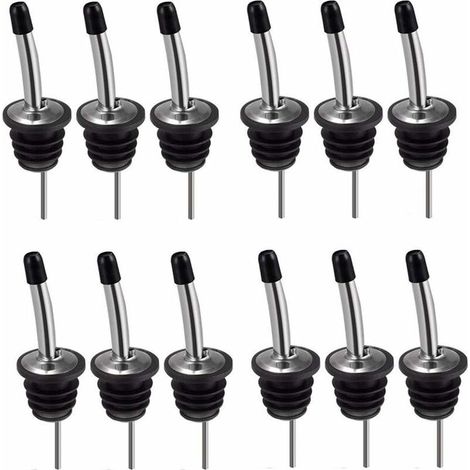 royaluxe - Verseurs de bouteilles, 12 pièces en acier inoxydable avec bec conique et bouchons anti-poussière en caoutchouc pour vin, huile, liqueur, sirop, vinaigre, salade (1/5)