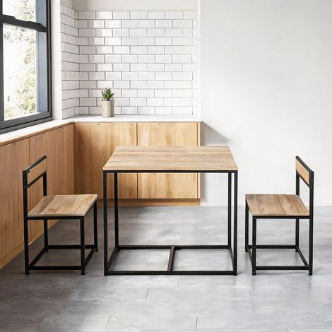 Table à manger avec 2 chaises en bois chêne 90 x 47 x 76 cm (1/5)