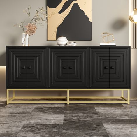 Credenza nera 160 x 38 x 75,5 cm con 3 ante doppie, finitura opaca DESVIAE (1/5)