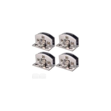 Lot de 4 charnières en verre réglables pour porte en verre de 5 à 6 mm d'épaisseur, avec vis, film transparent, tournevis (argent) - Crezuo (1/4)
