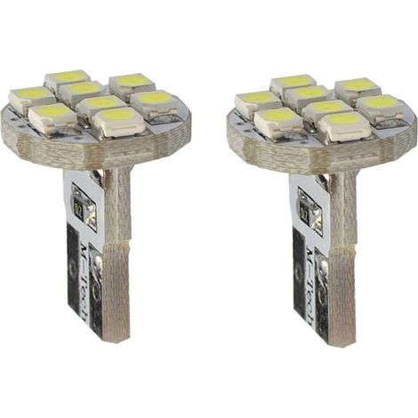 2x ampoule LED blanc 12V T10 W2,1x9,5D 0,64W 8x SMD 3528 voiture remorque moto camion