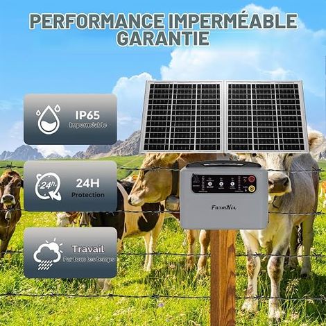 Clôture Électrique Solaire  ClôTure éLectrique Pour Animaux avec Panneau Solaire de batterie, pour vaches, bétail, élevage de volailles (1/4)