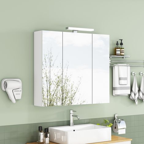 Mueble de baño con espejo 80 cm, 3 puertas, LED, enchufe francés DESVIAE (1/5)