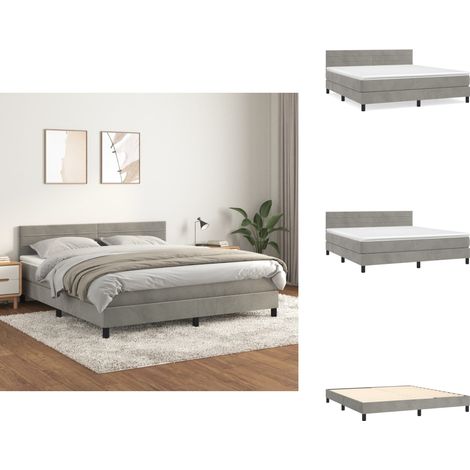 Sommier à lattes de lit et matelas Gris clair 180x200cm Velours - Lit Tapissier - Lit Velours - Lit Double - Literie - Chambre À Coucher (1/5)
