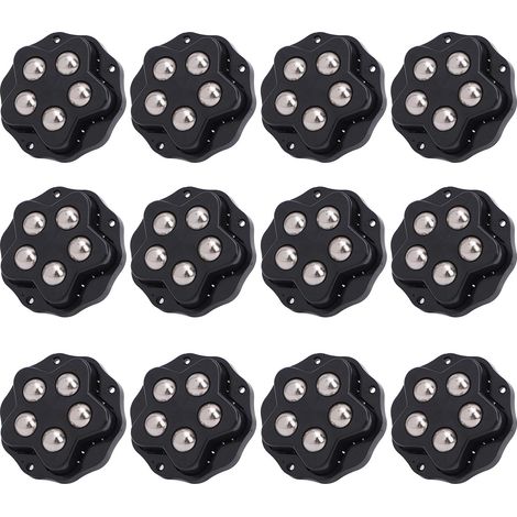 Lot de 12 roulettes pivotantes adhésives avec freins antiglisse rotation 360° pour meubles étagères tables de chevet pots de fleurs ABS acier inox noir (1/5)