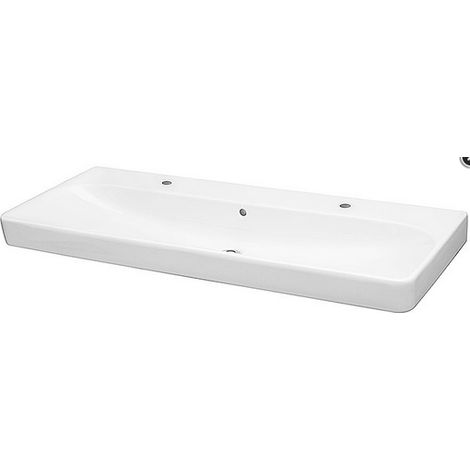 Geberit M100 E-Waschtisch 1200x480mm weiß eckige Form 2 Hahnlöcher (1/5)