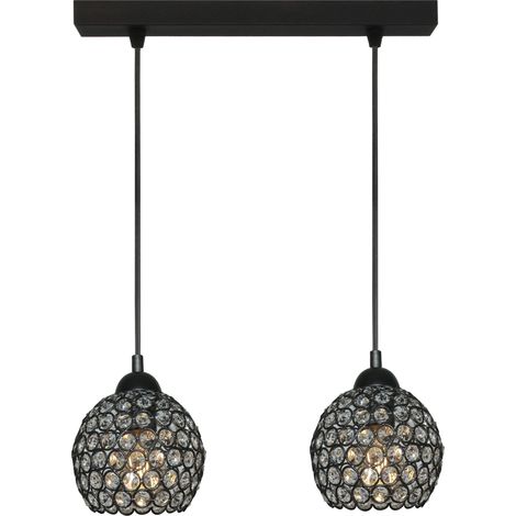 Lampada a sospensione nera con paralume in cristallo, Klaudiusz 14-748