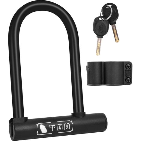 Antivol de vélo en U en acier, étanche et antirouille, support universel avec 2 clés, pour vélo électrique, moto, vélo de route, VTT, porte de bureau (1/4)