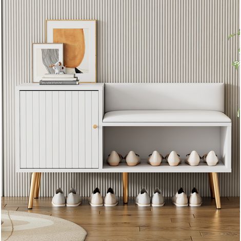 Zapatero con asiento acolchado y respaldo, blanco 100 x 40 x 58 cm HAVRYA (1/5)