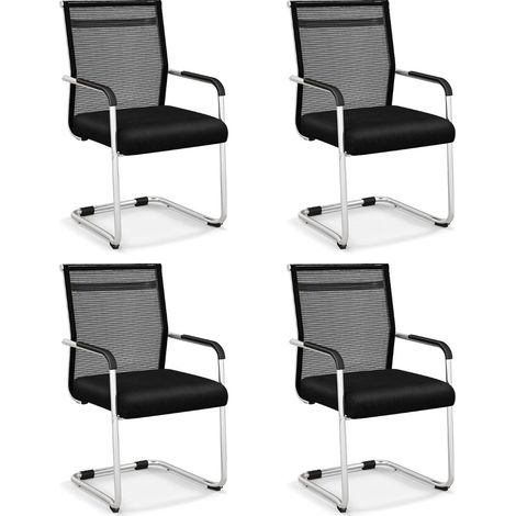 Lot de 4 chaises de bureau empilables, en maille respirante, noires (1/5)