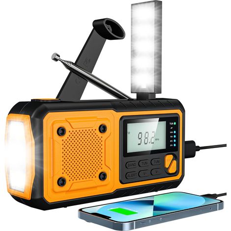 Manivelle solaire, radio d'urgence portable, puissance de charge 4000 mAh manivelle FM/AM/WB, lumière LED intégrée (1/5)