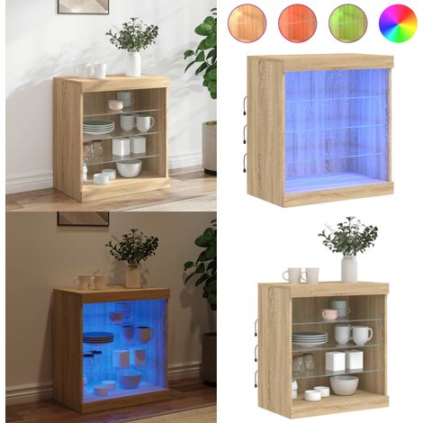Buffet avec lumières LED chêne sonoma 60,5x37x67 cm - Buffet Moderne - Meuble De Rangement - Luminaire Led - Décoration Intérieure - Bois D'ingénierie - Home & Living (1/5)