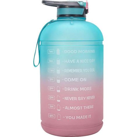3,78-Liter-Sportwasserflasche mit Strohhalm, Outdoor-Fitness-Wasserflasche mit Farbverlauf, Flasche mit Zeitmarkierung und Trageband