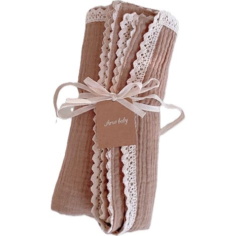 Coperta in mussola 100x75 con pizzo, color caramello (1/3)