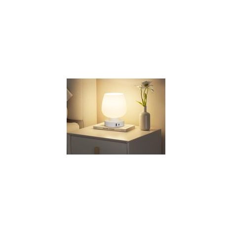 Lampe de Chevet Tactile Ports de Charge USB A+C, Intensité Variable 3 Voies, Abat jour en Verre Blanc, Petite Lampe de Table à Cordon pour Chambre Salon D'enfant (1/5)