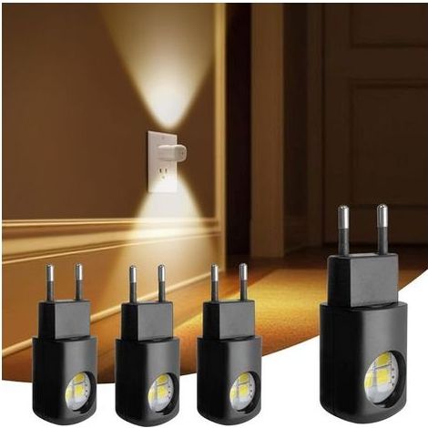 (Noir Lot de 4) Veilleuse LED murale, mini veilleuse LED à brancher, idéale pour la chambre, la salle de bain, les escaliers et le couloir [Classe énergétique A] (1/5)