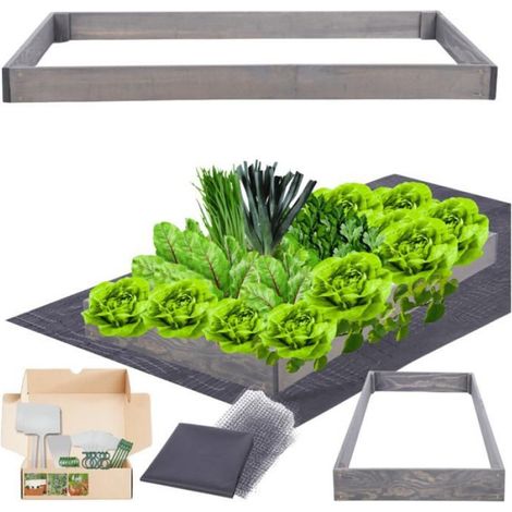 ZP09 Carré potager surélevé en escalier modulable, bois de pin, herbes/légumes, jardin/terrasse/balcon, 9x60x80 cm, gris (1/5)