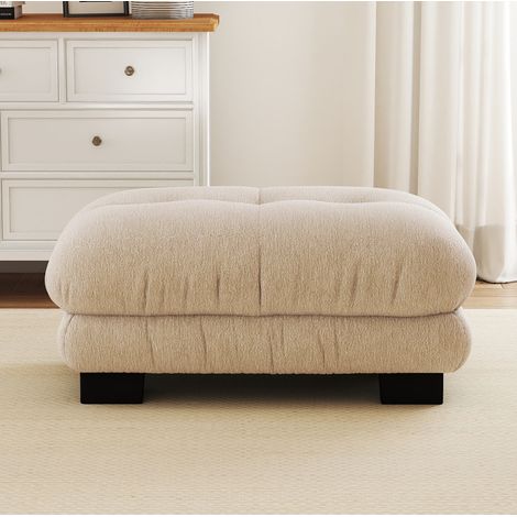Divano modulare con pouf coordinati, effetto cloud, cuscini lombari, chenille, caffè chiaro (1/5)