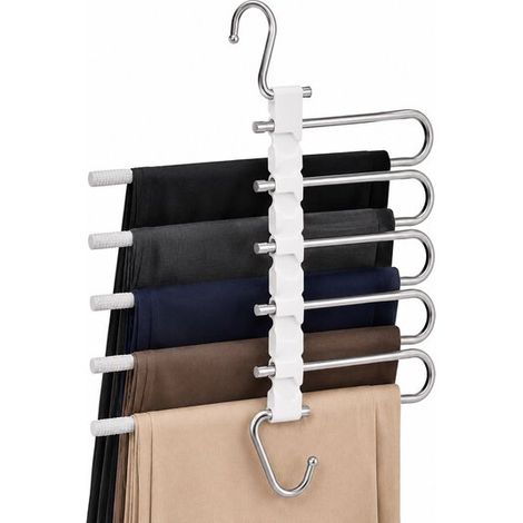 Cintre à pantalons – 5 couches – Gain de place – Antidérapant – Blanc – Rangement (1/5)