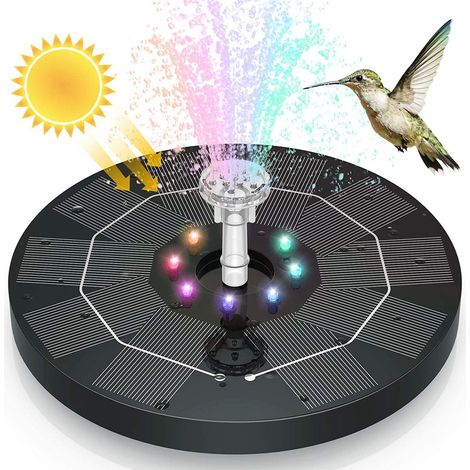 Fontaine solaire - bain d'oiseaux - fontaine d'extérieur - fontaine de jardin LED - 6 jets d'eau - convient pour une utilisation extérieure et les bassins de jardin - noire (1/5)