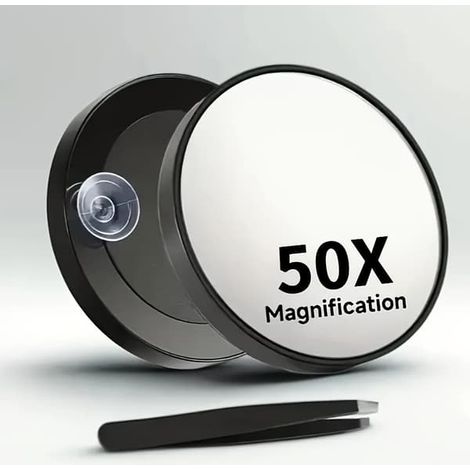 Ecleanfy - Miroir grossissant 50x – Ventouse et pince à épiler, idéal pour un maquillage précis et l'épilation (noir) (1/5)