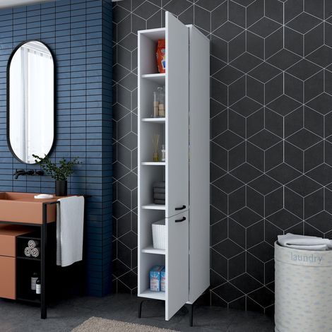 Mobile Colonna Dumenza, 5 Ripiani, 2 Ante, 6 Vani, 40x40x199h cm Bianco (1/5)