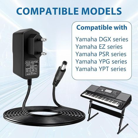 12V 1A Netzteil-Ladekabel für Yamaha E-Piano-Keyboards PA-130(A), PA-3(B), PA-130B, PA-5D, PA-3C, PA-5B, EP-A3, 12W Universal-Netzteil 100–240V, 1 m (1/4)