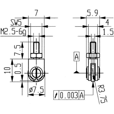 Conector de medida de Acero, Modelo : rodillo, 7,5 mm de Ø