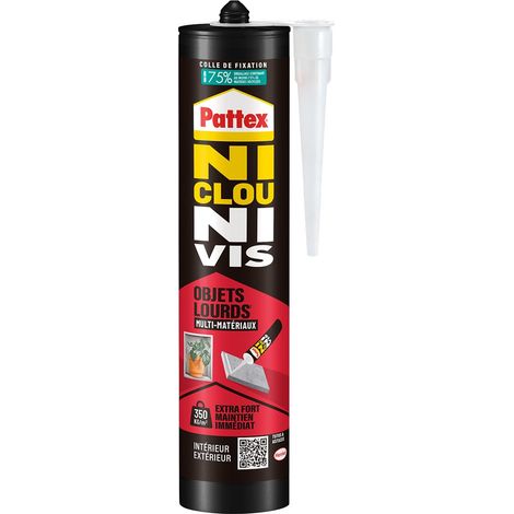 Ni Clou Ni Vis Fix Objets Lourds, Colle de fixation forte tous supports, colle de construction puissante et flexible, colle blanche, cartouche de 460 g (1/5)