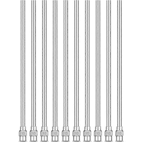 Lot de 10 aiguilles doseuses à bout arrondi de 10 cm (4 pouces), en acier inoxydable de calibre 12, pour applicateur de fluides (10G). (1/5)