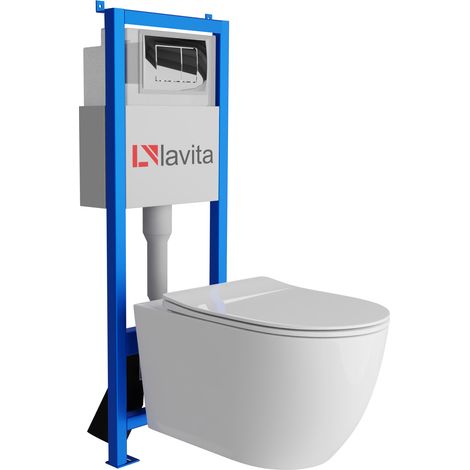 Bâti-support Lavita LAV 101 à 40 cm + WC Sinto Grande sans bord + plaque de commande LAV 200.1.2 chrome Kit complet WC (1/5)