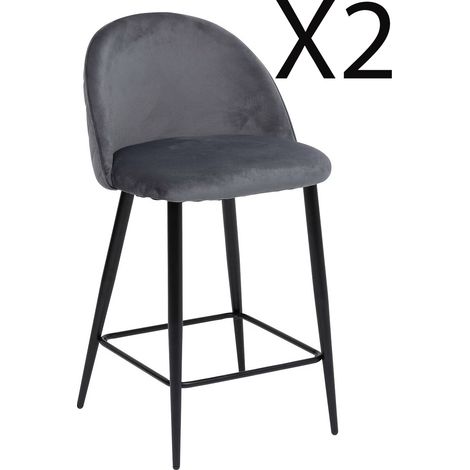 Lot de 2 chaises en tissu coloris gris et pieds en métal coloris noir - Longueur 52 x Profondeur 49 x Hauteur 89 cm -PEGANE- (1/4)