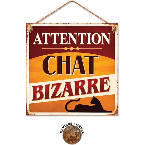 Plaque métallique Attention Chat 20 cm (1/3)