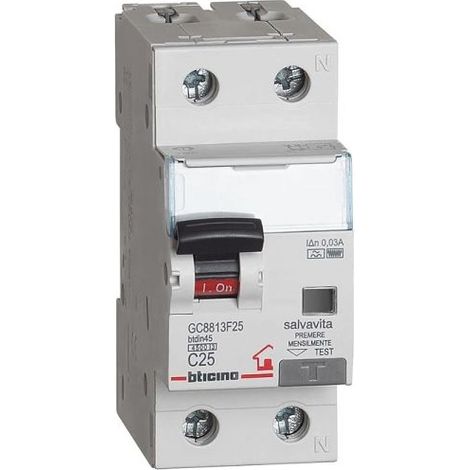 Bticino magnetotermico differenzenziale F 1P+N 25A 4500A 30mA - GC8813F25