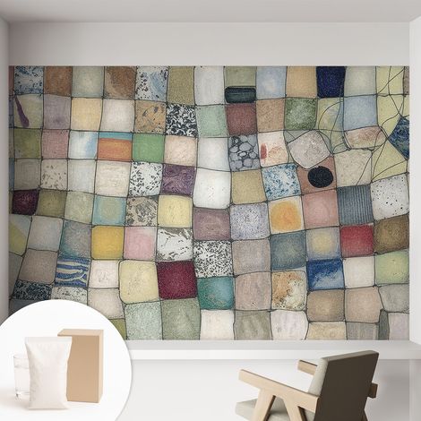 Papier peint intissé à motifs décoratifs pour salon chambre et bureau Décoration murale élégante avec colle Mosaïque colorée 152x104 cm (1/5)