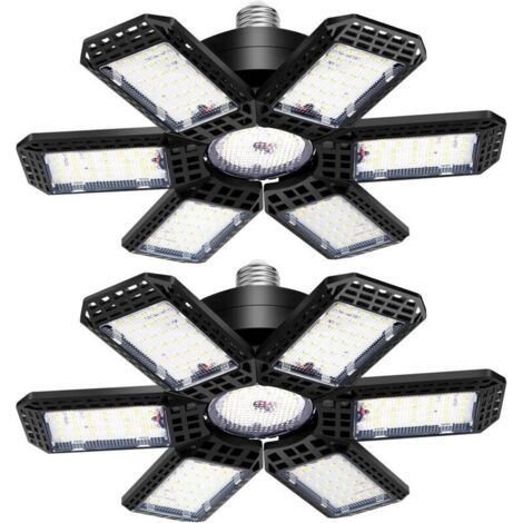 Confezione da 2 luci LED per garage, 45W 4500LM, plafoniere LED per garage con 6+1 pannelli regolabili per cantina, fienile, magazzino, soffitta, illuminazione per garage, supporto attacco E26/E27