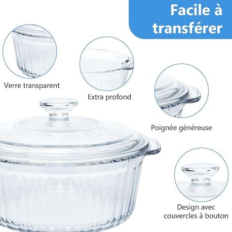 Cocotte ronde en verre borosilicate 2,5 L avec couvercle