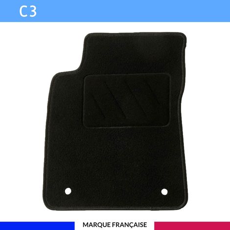 Tapis de sol voiture - Sur mesure pour Citroen C3 (07/2016-06/2024) - Antidérapant : Clips de fixations et scratch - Tapis de sol conducteur - Moquette - Noir