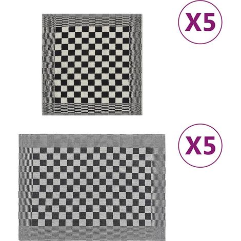 vidaXL Juego de paños 10 unidades algodón negro y blanco (1/5)