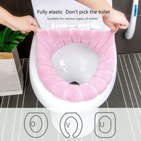 Housse de siège de toilette chaude, douce, confortable, lavable, réutilisable, antidérapante, coussin de remplacement, rose (1/5)