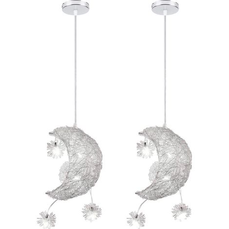 2X Suspension Luminaire Moderne 20CM Lampe À Suspension Lune Plafonnier Rétro Vintage Pour Couloir, Chambre À Coucher, Blanc Froid (1/5)