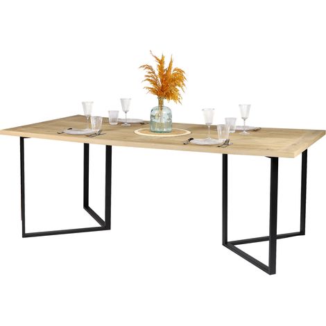 Table à manger - Bois et noir - métal et bois - L 200 x P 100 x H 75 cm - Livraison gratuite