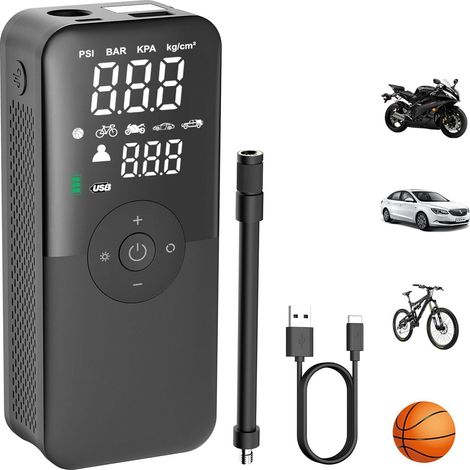 Compresseur À Air Portable - 150 PSI - Batterie 6000 mAh + Prise 12 V - Débit 24 L/min - Arrêt Automatique - 4 Modes Préréglés - Pour Voiture Vélo Moto Ballons (1/5)