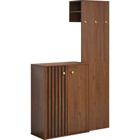 ELVMI Meuble d'entrée avec armoire à chaussures, penderie, étagères réglables et tringle, en MDF 115×38,5×191,5 cm (1/5)