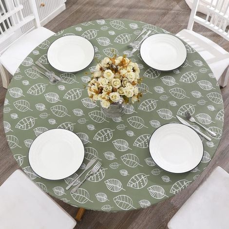 Nappe Ronde ajustée en Vinyle avec Envers en Flanelle, Bords élastiques, imperméable, résistante à l'huile, aux Taches, Facile à Nettoyer pour Table Ronde (1/4)