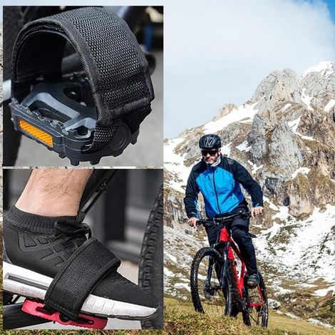 Pedales de bicicleta con correas de nailon y tacos para bicicletas estáticas y de piñón fijo, 1 par. (1/4)