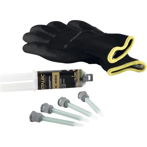 Staloc Flüssigmetall K-880 - 2K Kleber extra stark für Metall, Holz & Kunststoff, Metallkleber der gebohrt, gefräst und sandgestrahlt werden kann, 25ml + 4x Statikmischer (1/5)