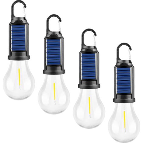 Solar Camping Lamp LED Rechargeable Portable 3 Lighting Modes Tungsten Tent Lamp with Clip Hook for Camping Hiking Hiking Emergency Breakdown